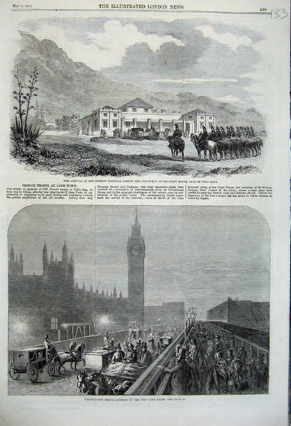Old Antique Print 1860 French General Jarmin Cape Hope Westminster Bridge 19th