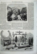 Old Antique Print 1860 Javanese Musical Instruments Museum Subiaco Naples 19th