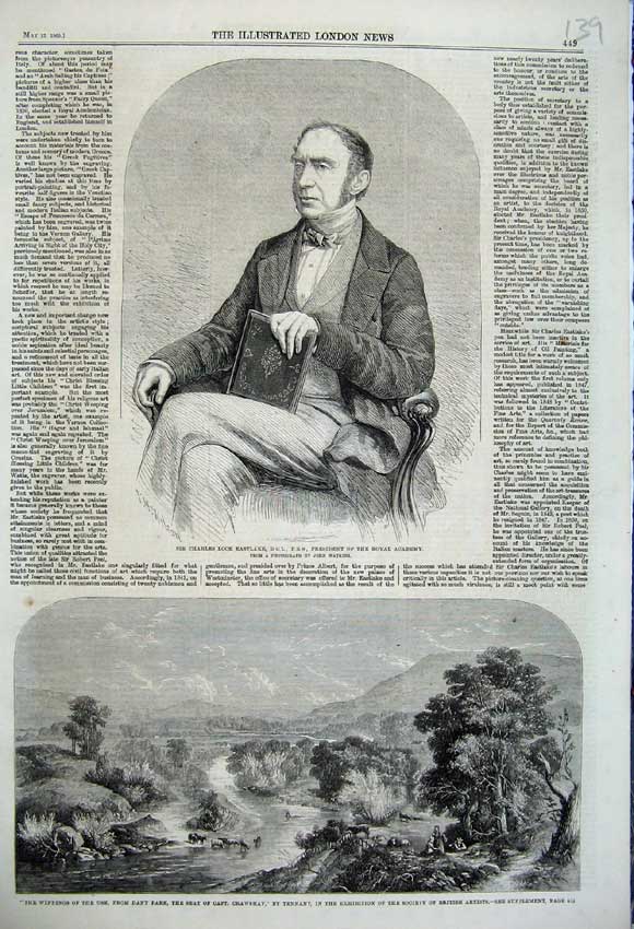 Old Antique Print 1860 Charles Lock Eastlake Dany Park Captain Crawshay 19th