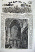 Old Antique Print 1860 Interior Choir Lichfield Cathedral Church Priest 19th