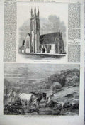 Old Antique Print 1860 Sleighing Ferns Horses Catholic Cathedral Limerick 19th