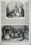 Original Old Antique Print 1860 Fire Redcross Street Ruins Opera Almina Theatre
