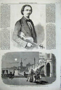 Original Old Antique Print 1860 Jean Becker Violinist Theatre Burlesque Borgia
