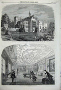 Original Old Antique Print 1860 Alton Towers Earl Shrewsbury Hospital Foundling