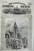 Original Old Antique Print 1860 Exterior Hotel De Ville Compiegne Horses Men