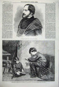 Original Old Antique Print 1860 Portrait Philarete Chasles Boys Playing Shadows