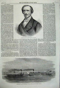 Old Antique Print 1860 Baron Ricasoli Tuscany Steam Tug India Government 19th