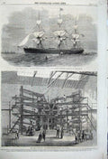 Original Old Antique Print 1860 Daily Telegraph Ing Machine Tasmania Ship 19th