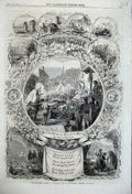 Original Old Antique Print 1860 Spring Time Sheep Street Poem Flowers Chickens