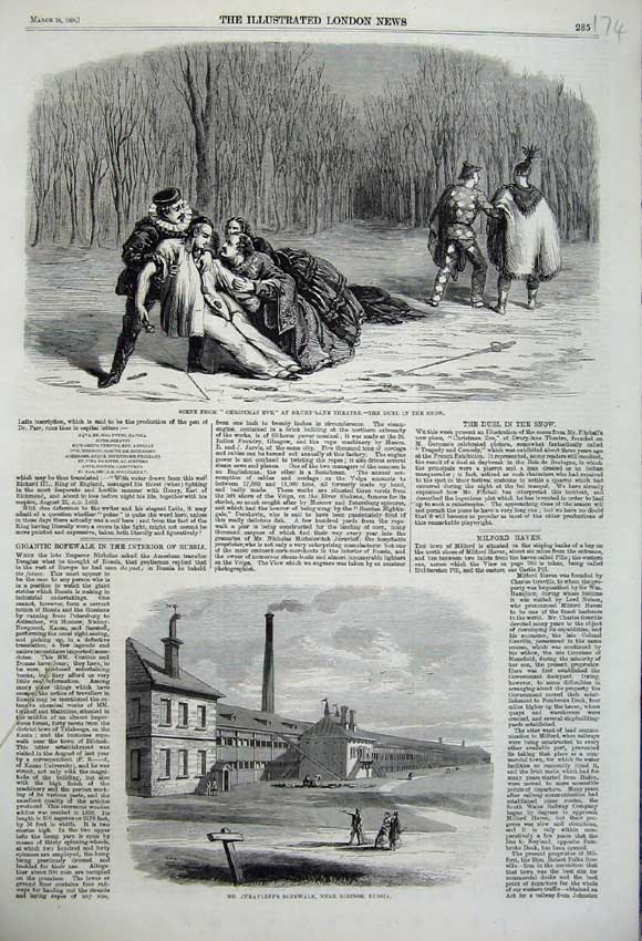 Original Old Antique Print 1860 Christmas Eve Theatre Drury Juravleff Ropewalk