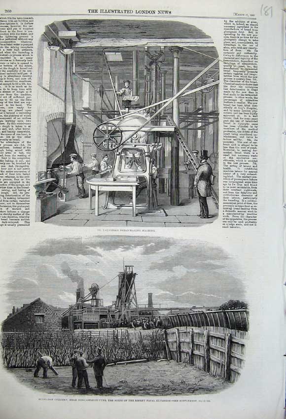Original Old Antique Print 1860 Dauglish Bread Making Machine Burradon Colliery