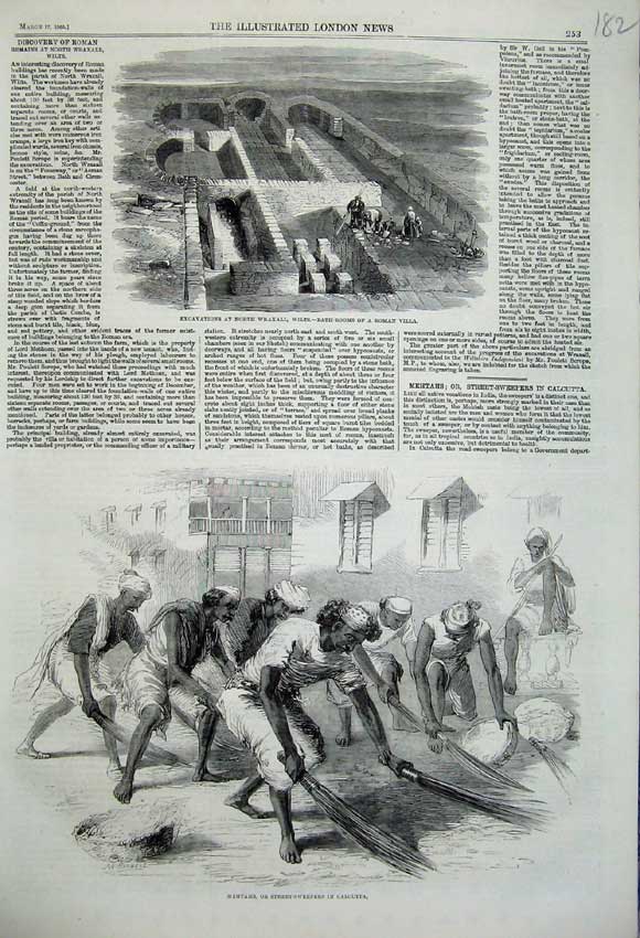 Old Antique Print 1860 Mehtahs Calcutta Excavations Wraxall Roman Villa 19th
