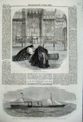 Original Old Antique Print Prayer House Lords 1860 Ulster Paddle Steamer Ship