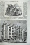 Old Antique Print 1860 Working Mens Institute Norwood Buildings Mincing 19th