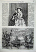 Old Antique Print 1860 Vicars Daughters View Norbury River Trees Country 19th