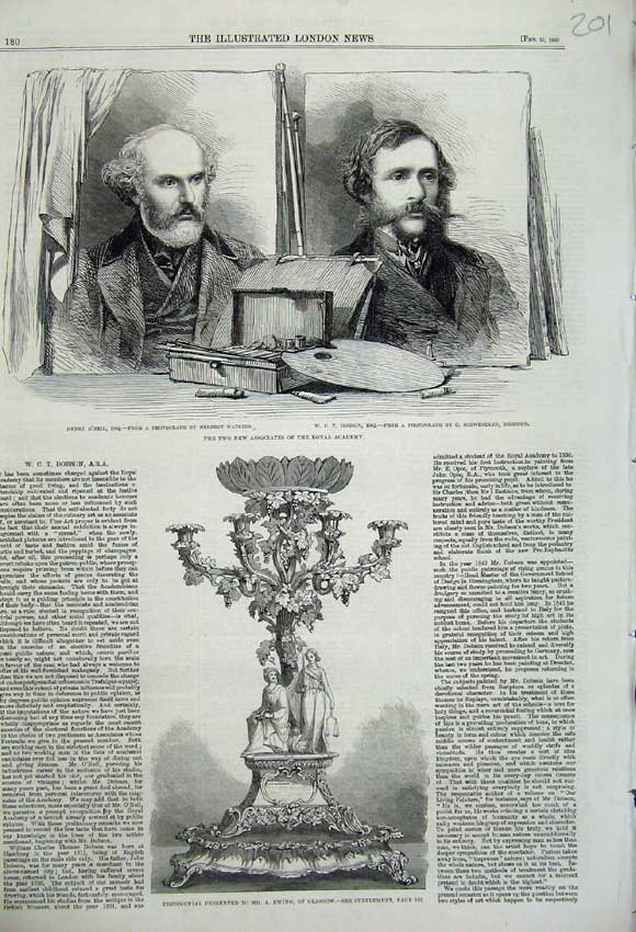 Old Antique Print 1860 O'Niel Dobson Royal Academy Testimonial Mr Ewing 19th