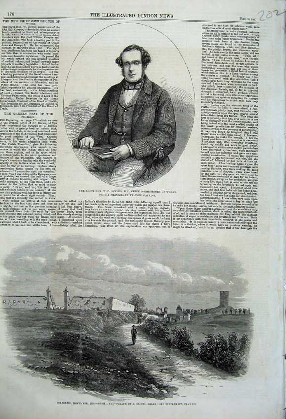 Old Antique Print 1860 View Solferino Portrait Cowper Commissioner Works 19th