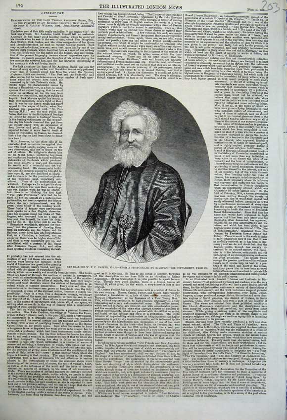 Old Antique Print Portrait General Sir Napier Man Kilburn Photograph 1860 19th