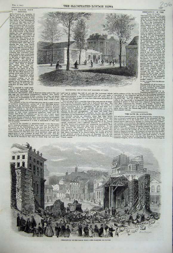 Old Antique Print Montrouge Paris 1860 Demolition Wall Barrier De Clichy 19th