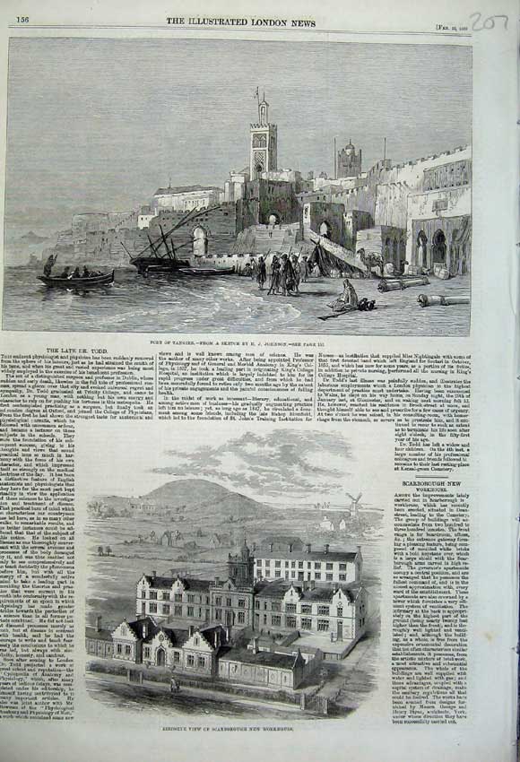 Old Antique Print Port Tangier 1860 Birdseye View Scarborough Workhouse 19th