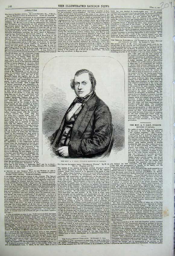 Old Antique Print 1860 Portrait Honourable Galt Finance Minister Canada 19th