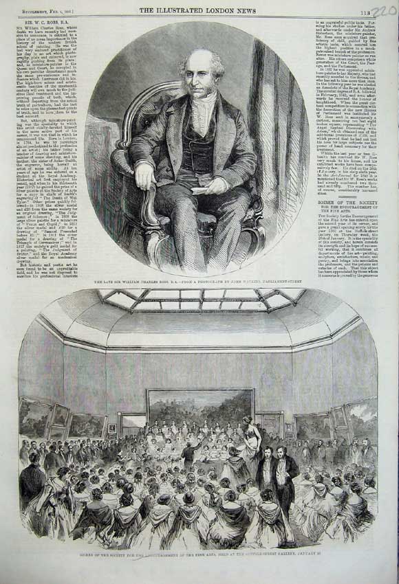 Old Antique Print 1860 Sir William Charles Ross Soiree Fine Arts Gallery 19th
