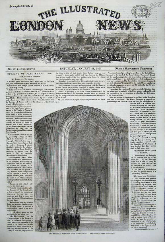 Old Antique Print 1860 Principal Entrance St Stephen'S Hall Westminster 19th