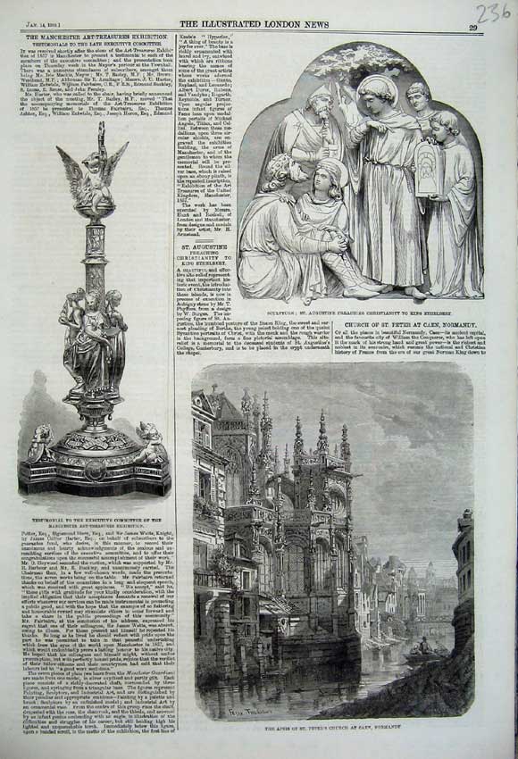Old Antique Print 1860 Apsis Peter'S Church Normandy Augustine Sculpture 19th