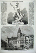 Old Antique Print 1860Architecture Design Hotel Sculpture Lycoan Achilles 19th