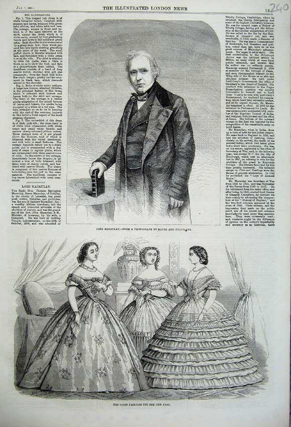 Old Antique Print Paris Fashion Dresses 1860 Portrait Lord Macaulay Man 19th