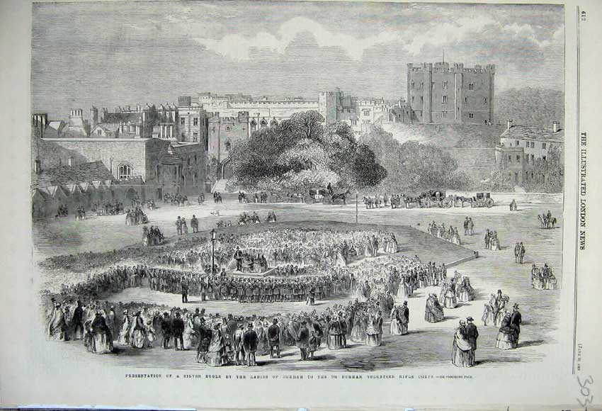 Antique Old Print *0146 1860 Silver Bugle Ladies Durham Volunteer Rifle Corps