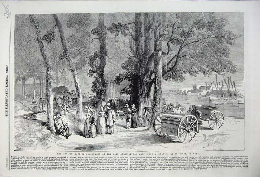 Old Antique Print 1860 English Machine Department Caen Agricultural Show 19th