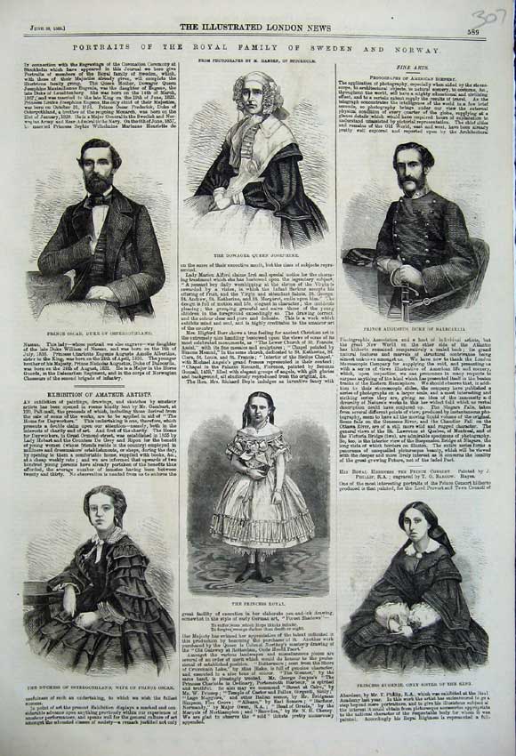 Old Antique Print 1860 Royal Family Sweden Eugenie Prince Oscar Augustus 19th