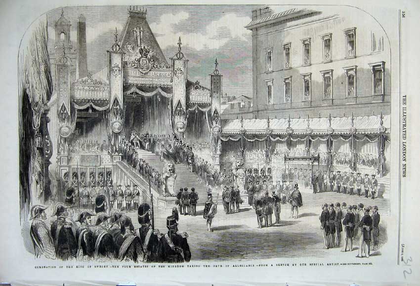 Old Antique Print *0147 1860 Coronation King Sweden Oath Allegiance Siers