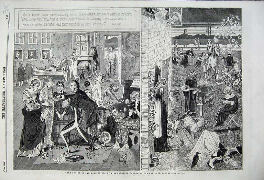 Original Old Antique Print Paris Shopping Garden Music 1860 Portland Gallery