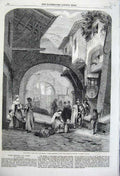 Original Old Antique Print 1860 Ghetto Rome People Street Archway Louis Haghe