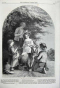 Original Old Antique Print 1860 May Children Flowers Trees Goat Herder Country