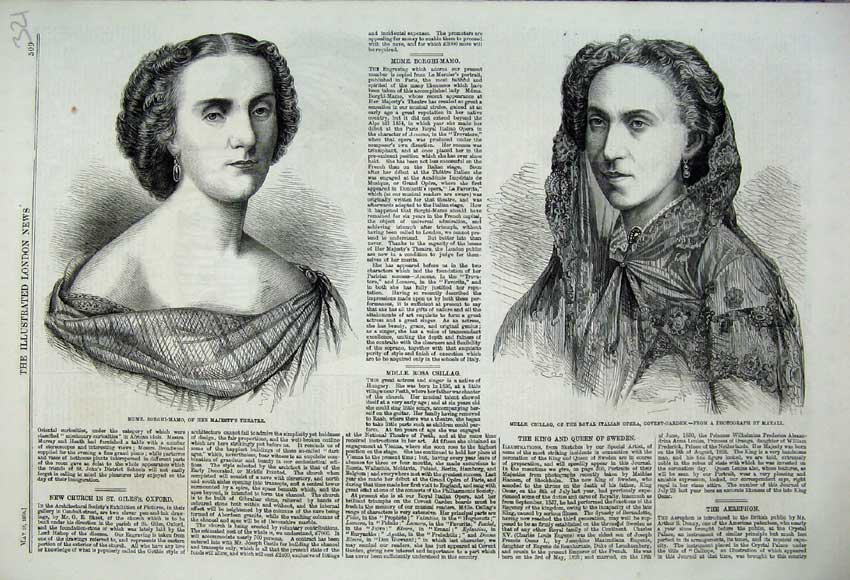 Old Antique Print 1860 Portrait Borghi-Mamo Csillag Opera Covent Theatre 19th