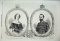 Old Antique Print 1860 Portrait Queen Sweden King Uniform Regiment Army 19th