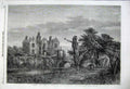 Old Antique Print 1860 Sprites Hall Building Ruins Trees Lake Samuel Read 19th