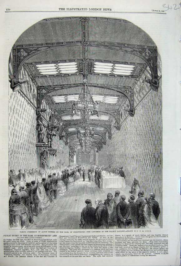 Original Old Antique Print 1860 Alton Towers Earl Shrewsbury Luncheon Talbot