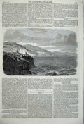 Original Old Antique Print 1860 View Town Monaco Mediterranean Coast Sea Hills