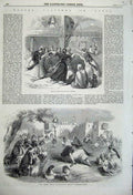 Original Old Antique Print Town Monaco 1860 Townhall Piazza Frutti Market Padua