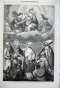 Old Antique Print 1860 St Bernardino Saints Angels Clouds Holy Priest Men 19th