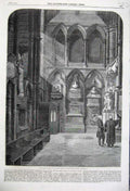 Old Antique Print 1860 Poets Corner Interior Church Statues Victor Prout 19th