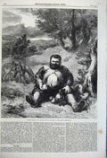 Old Antique Print 1860 Sancho Panza Fat Man Eating Donkey Country Gilbert 19th