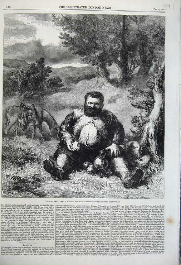 Old Antique Print 1860 Sancho Panza Fat Man Eating Donkey Country Gilbert 19th