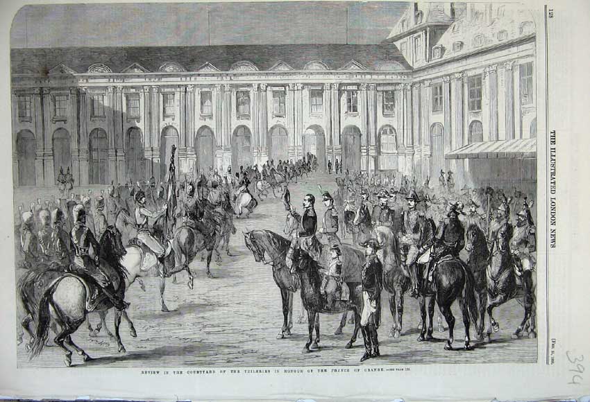 Old Antique Print 1860 Courtyard Tuileries Honour Prince Orange Army War 19th