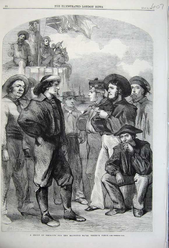 Old Antique Print 1860 Group Recruits Majesty'S Naval Reserve Force War 19th