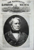 Original Old Antique Print 1860 Portrait Viscount Palmerston Lord Treasury Man